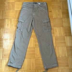 Taupe brown contrast topstitching cargo pants